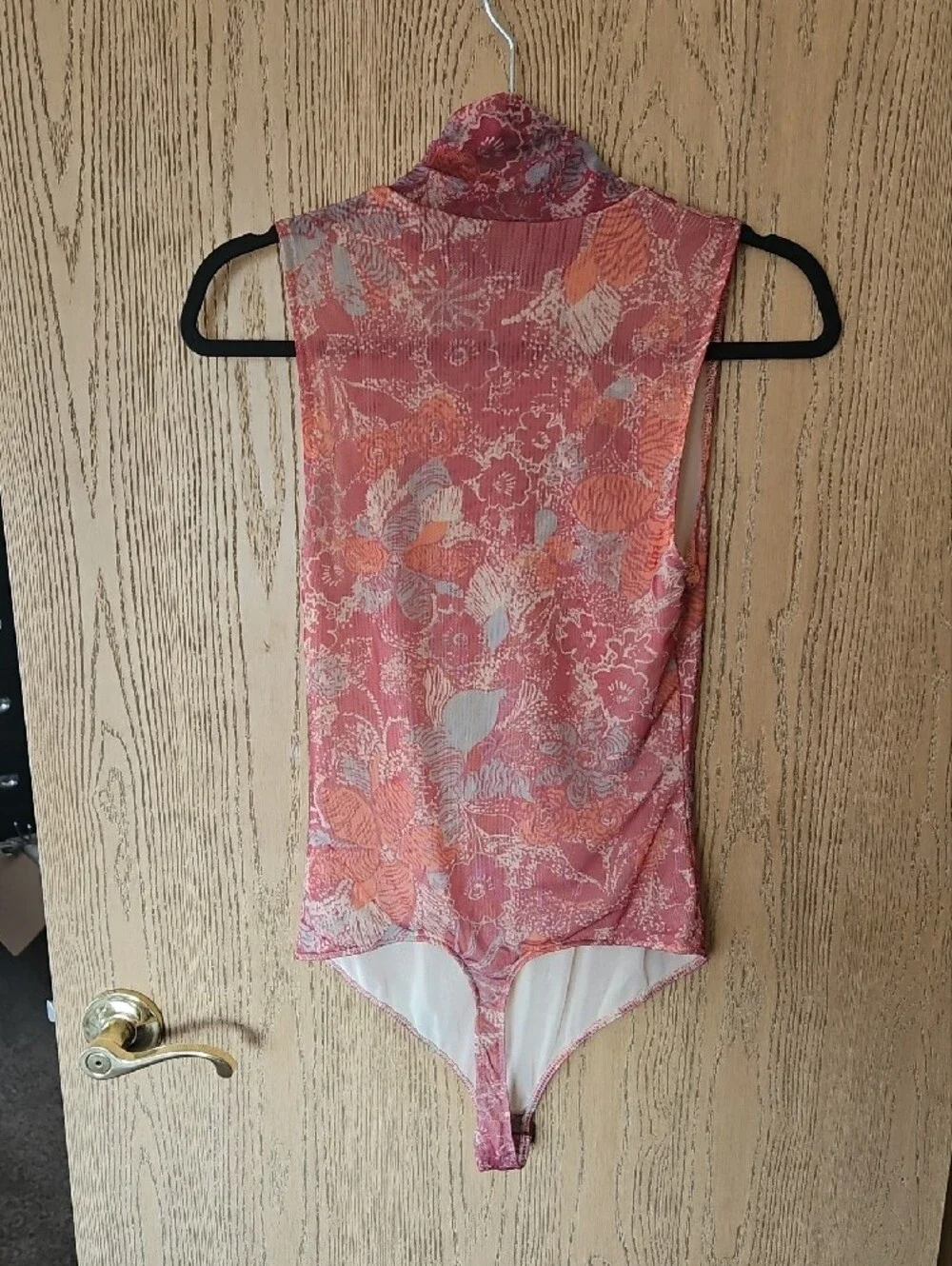 Free People Coral Floral Mock-Neck Bodysuit